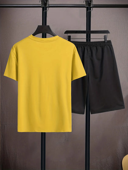 Mens Summer Shorts + T-Shirt Set - TTMSS163 - Yellow Black
