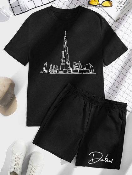 Mens Summer Shorts + T-Shirt Set - TTMSS83 - Black Black