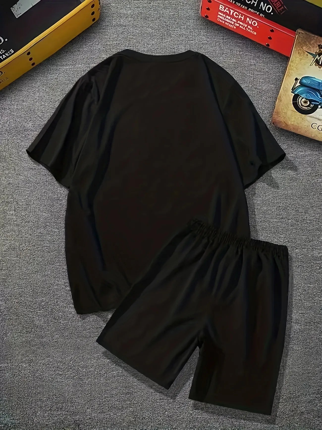 Mens Summer Shorts + T-Shirt Set - TTMSS152 - Black Black
