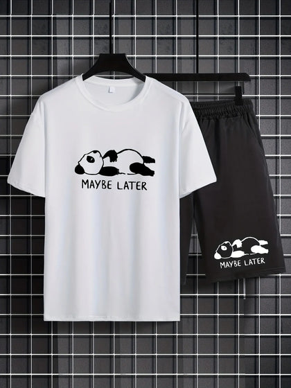Mens Summer Shorts + T-Shirt Set - TTMSS151 - White Black