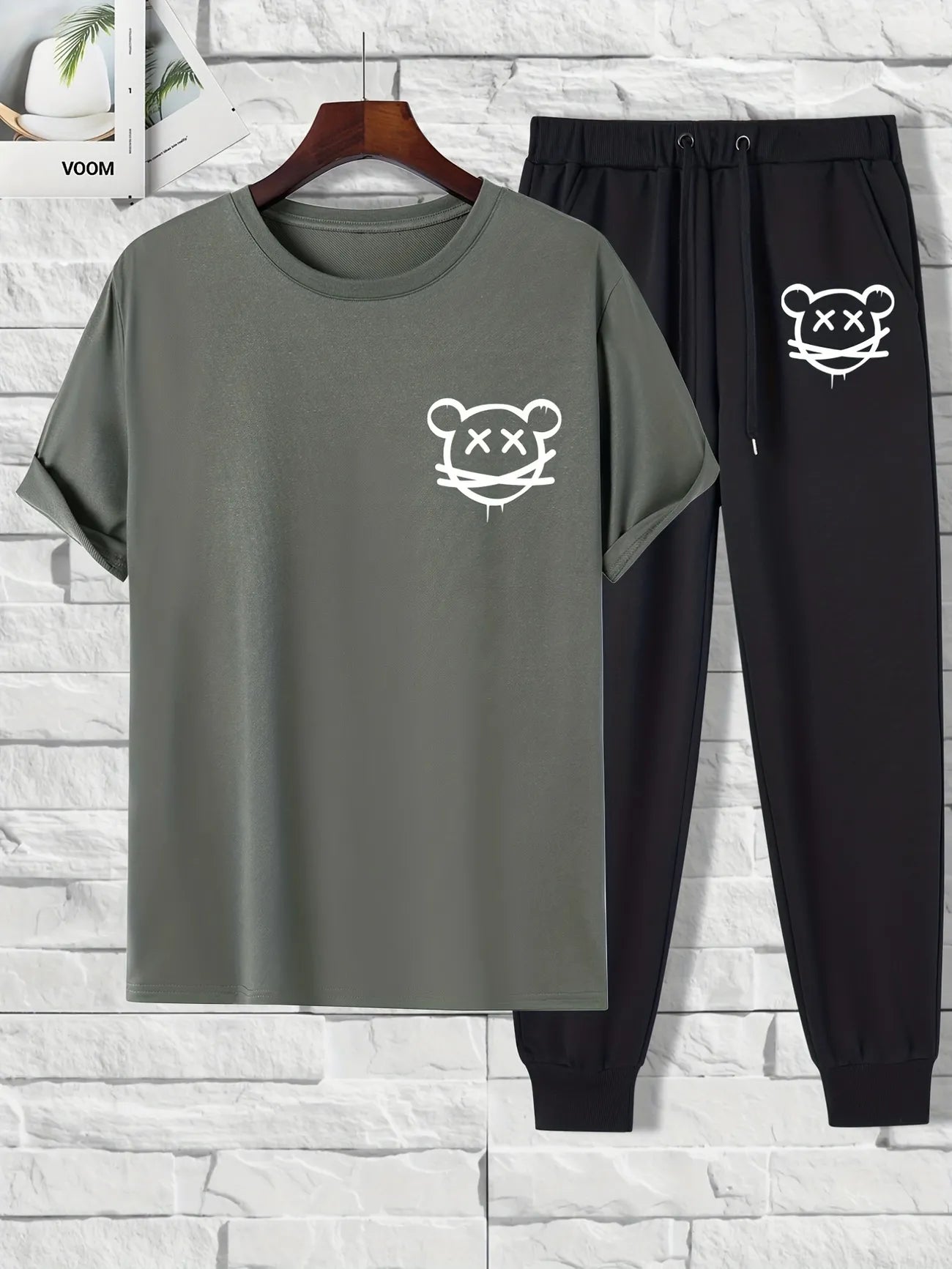 Mens Summer Pants + T-Shirt Set - TTMSTS5 - Charcoal Black