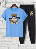 Mens Summer Pants + T-Shirt Set - TTMSTS4 - Light Blue Black