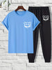 Mens Summer Pants + T-Shirt Set - TTMSTS5 - Light Blue Black