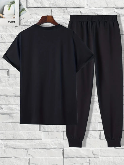 Mens Summer Pants + T-Shirt Set - TTMSTS2 - Black Black