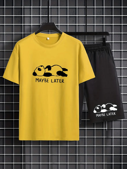 Mens Summer Shorts + T-Shirt Set - TTMSS151 - Yellow Black