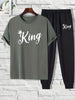 Mens Summer Pants + T-Shirt Set - TTMSTS1 - Charcoal Black