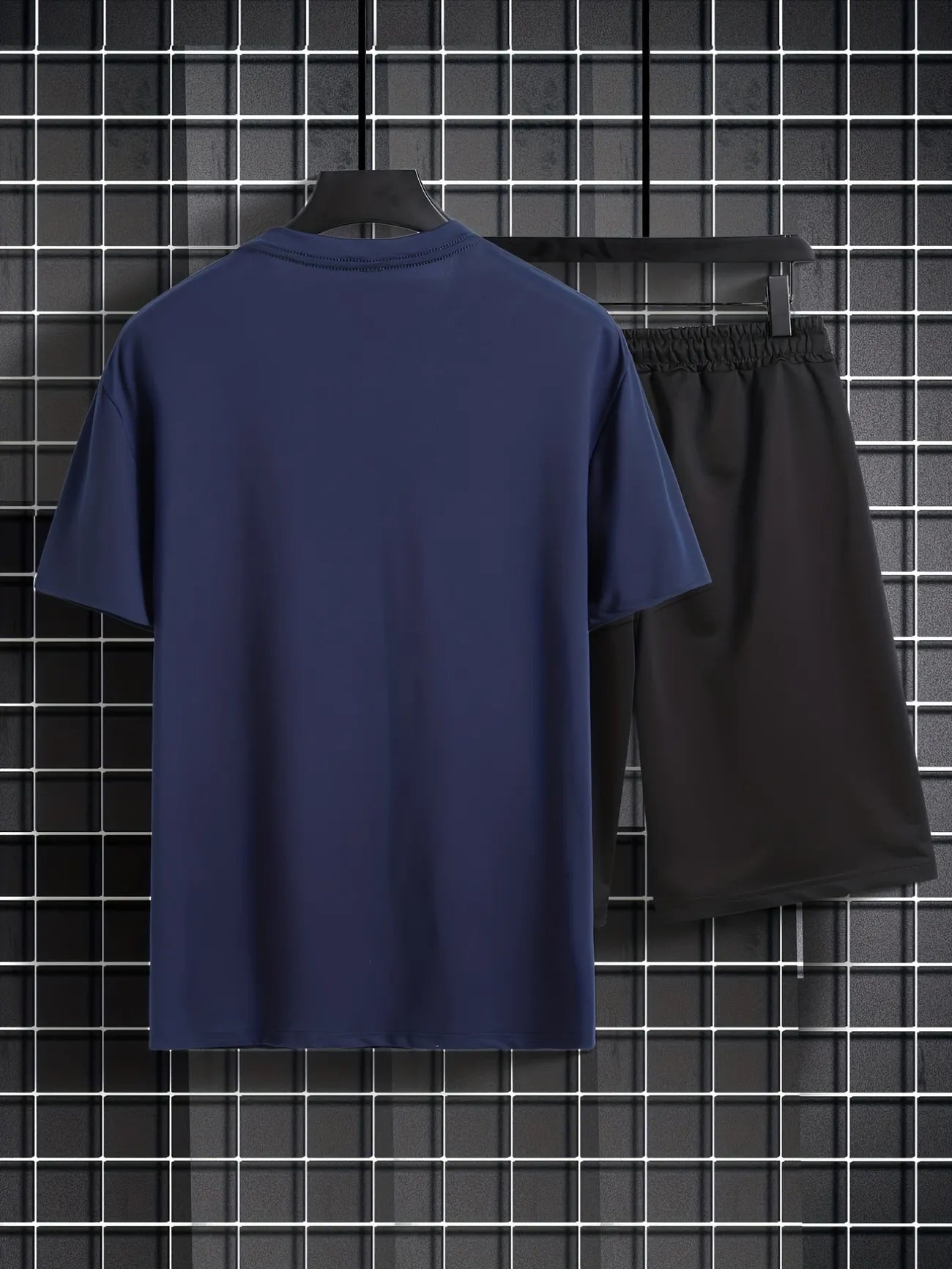 Mens Summer Shorts + T-Shirt Set - TTMSS10 - Navy Blue Black