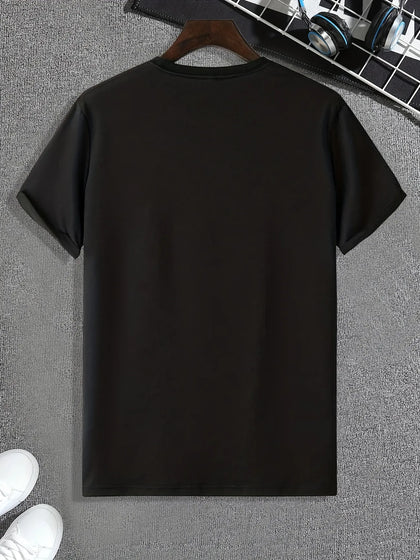 Mens Cotton Sticker Printed T-Shirt TTMPS84 - Black