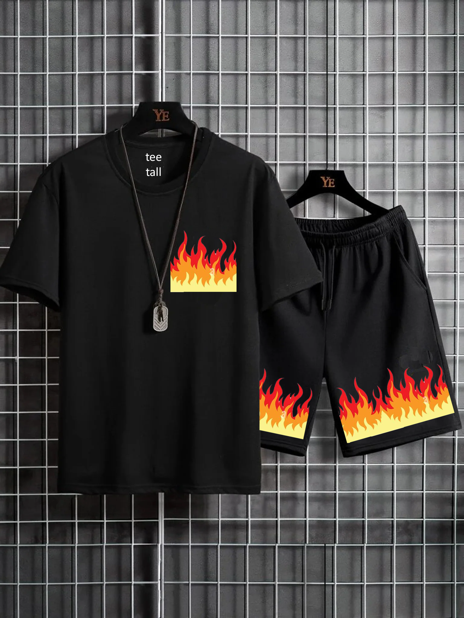 Mens Summer Shorts + T-Shirt Set - TTMSS144 - Black Black