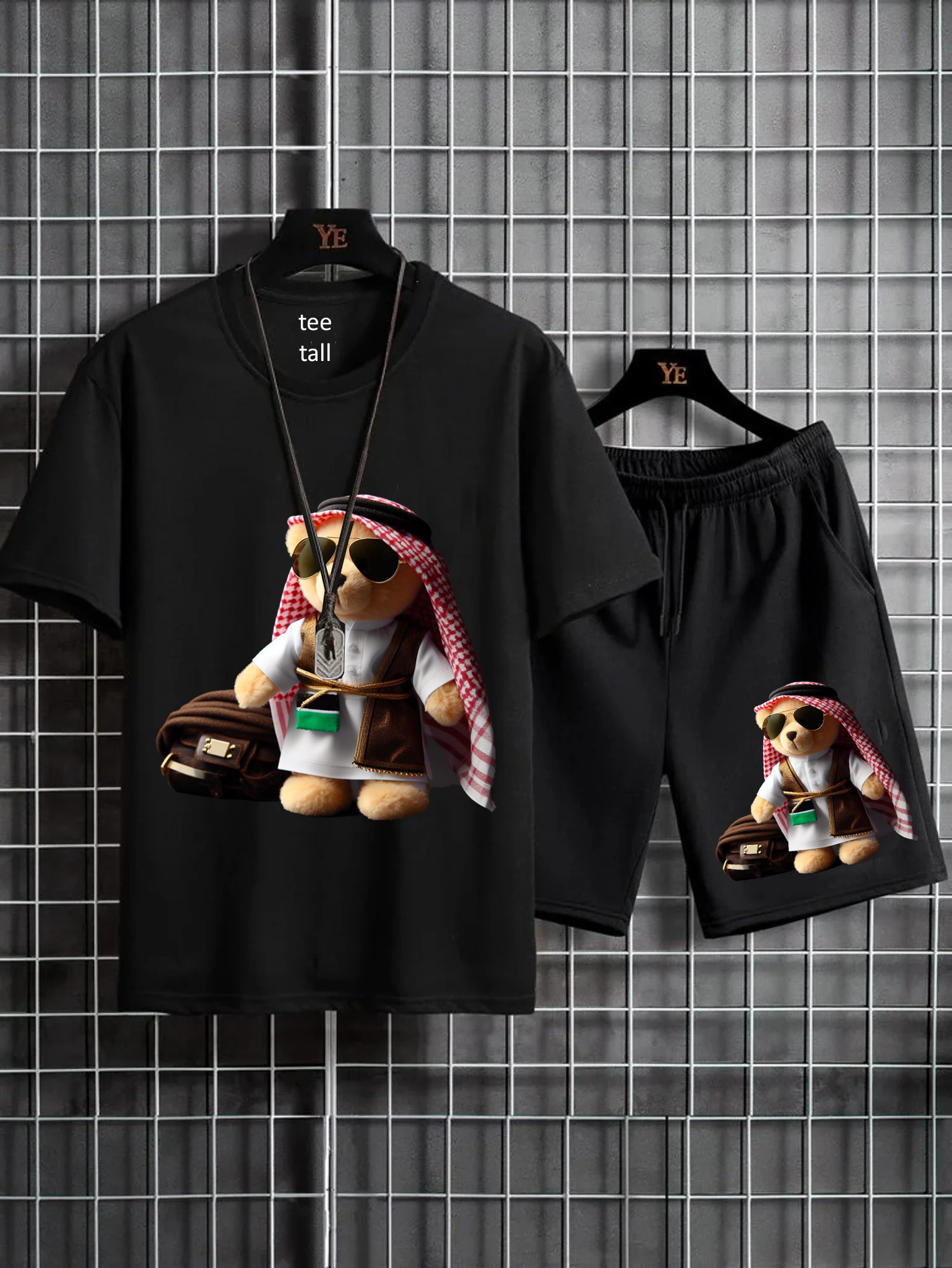 Mens Summer Shorts + T-Shirt Set by Tee Tall - TTMSS172 - Black Black