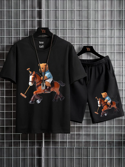 Mens Summer Shorts + T-Shirt Set by Tee Tall - TTMSS176 - Black Black