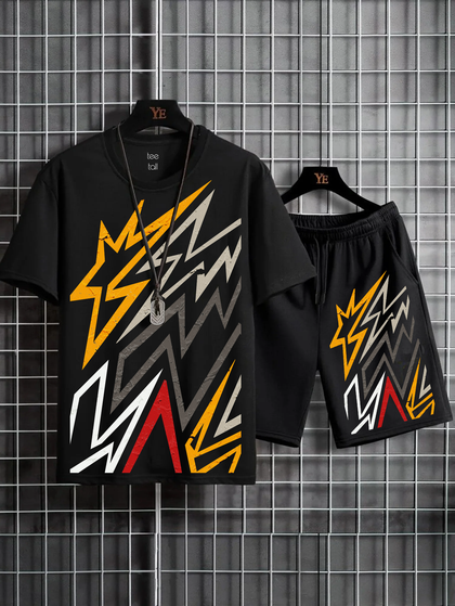 Mens Summer Shorts + T-Shirt Set - TTMSS90 - Black Black