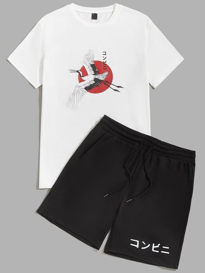 Mens Summer Shorts + T-Shirt Set - TTMSS31 - White Black