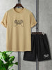 Mens Summer Shorts + T-Shirt Set - TTMSS55 - Cream Black