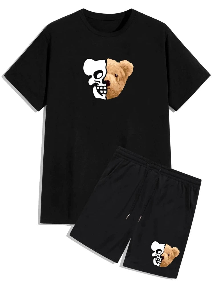 Mens Summer Shorts + T-Shirt Set - TTMSS62 - Black Black