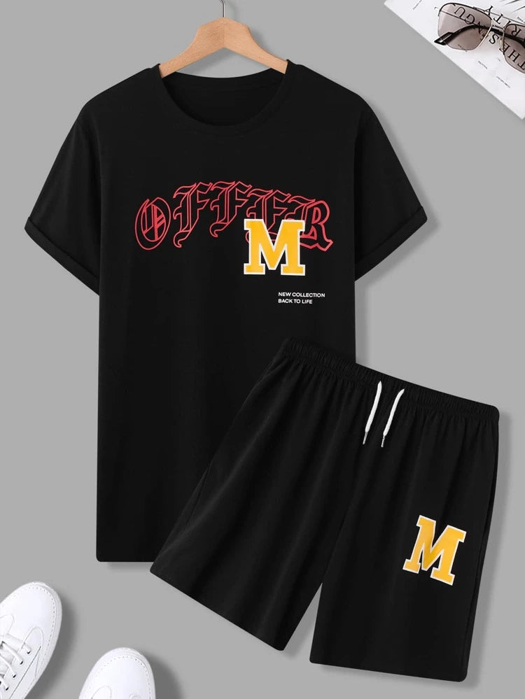 Mens Summer Shorts + T-Shirt Set - TTMSS44 - Black Black