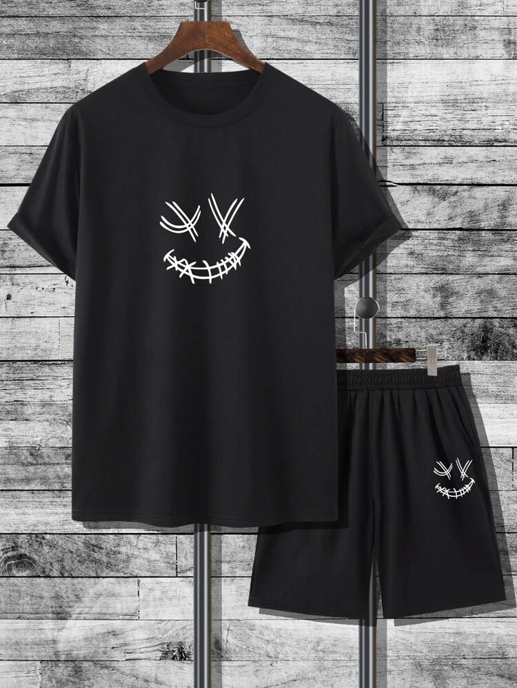 Mens Summer Shorts + T-Shirt Set - TTMSS60 - Black Black
