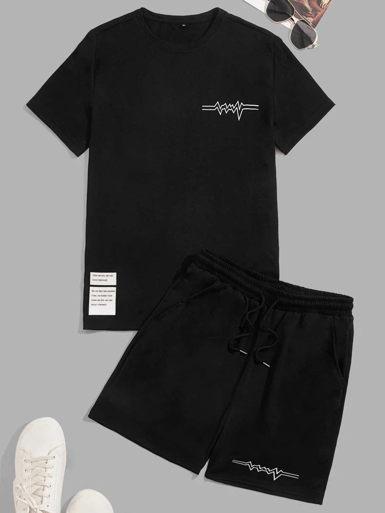 Mens Summer Shorts + T-Shirt Set - TTMSS40 - Black Black