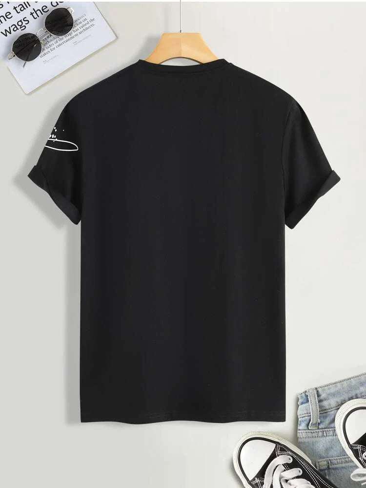 Mens Cotton Sticker Printed T-Shirt TTMPS17 - Black