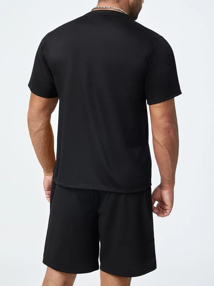 Mens Summer Shorts + T-Shirt Set - TTMSS42 - Black Black