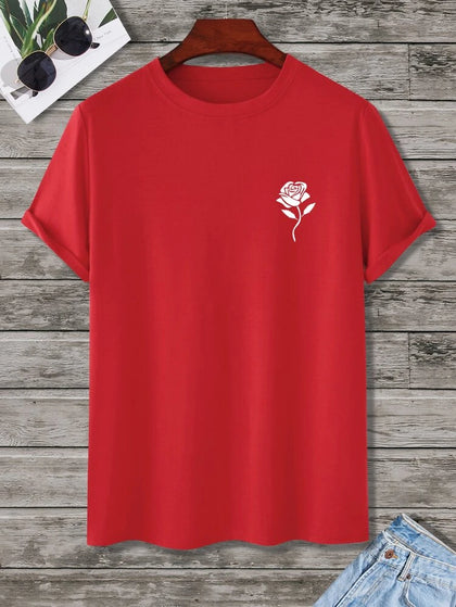Mens Cotton Sticker Printed T-Shirt TTMPS26 - Red