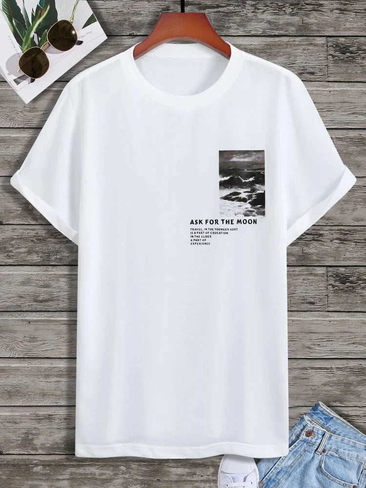 Mens Cotton Sticker Printed T-Shirt TTMPS3 - White