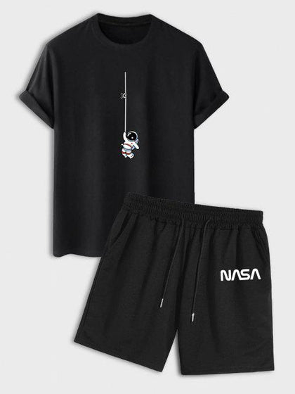 Mens Summer Shorts + T-Shirt Set - TTMSS37 - Black Black