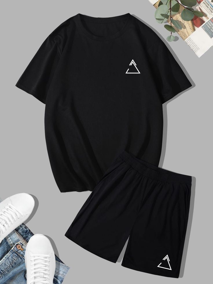 Mens Summer Shorts + T-Shirt Set - TTMSS48 - Black Black