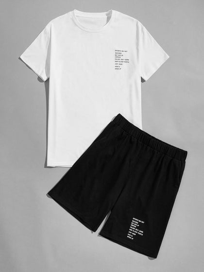 Mens Summer Shorts + T-Shirt Set - TTMSS30 - White Black
