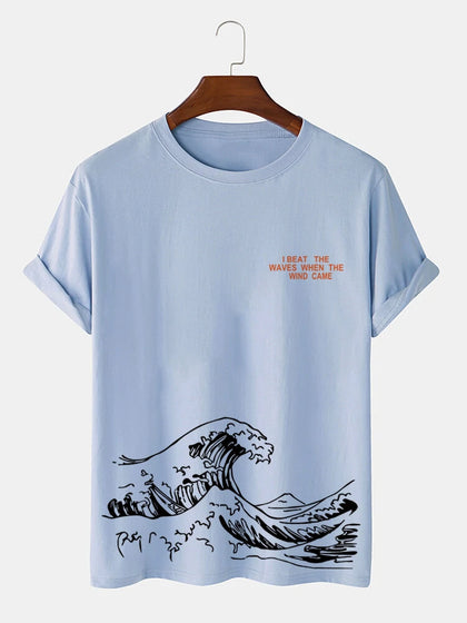 Mens Cotton Sticker Printed T-Shirt TTMPS36 - Light Blue