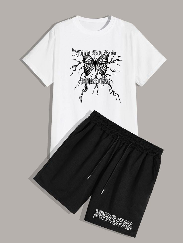 Mens Summer Shorts + T-Shirt Set - TTMSS28 - White Black