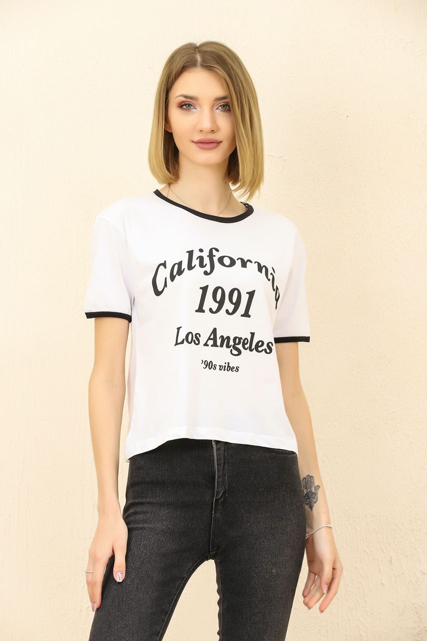 Womens Printed Ringer Cotton T-Shirt MWUTS24