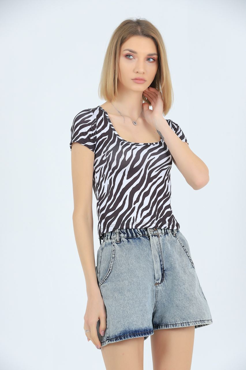 Womens Printed Square Neck Detail Top MWUCT10