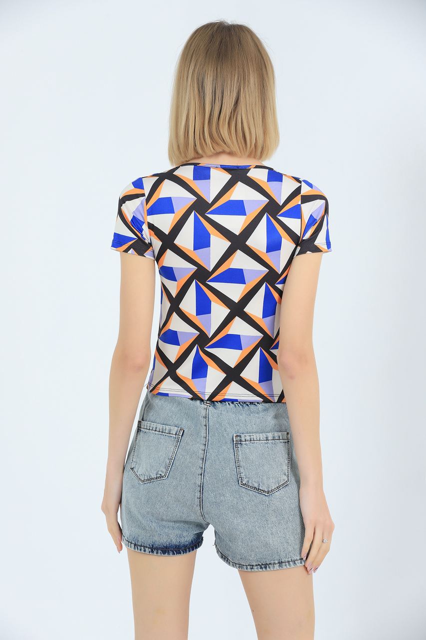 Womens Printed Square Neck Detail Top MWUCT12
