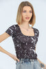 Womens Printed Square Neck Detail Top MWUCT15