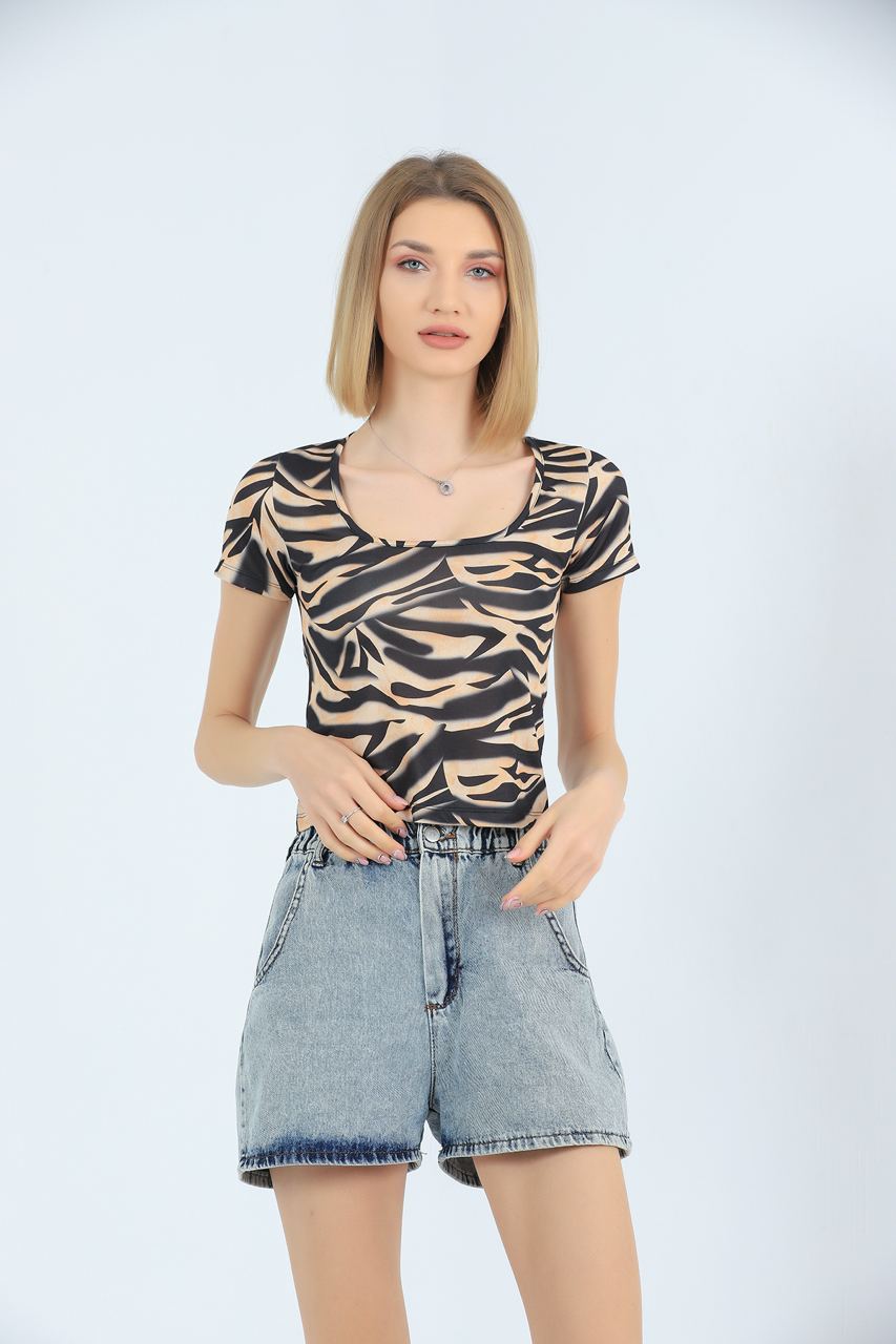 Womens Printed Square Neck Detail Top MWUCT16