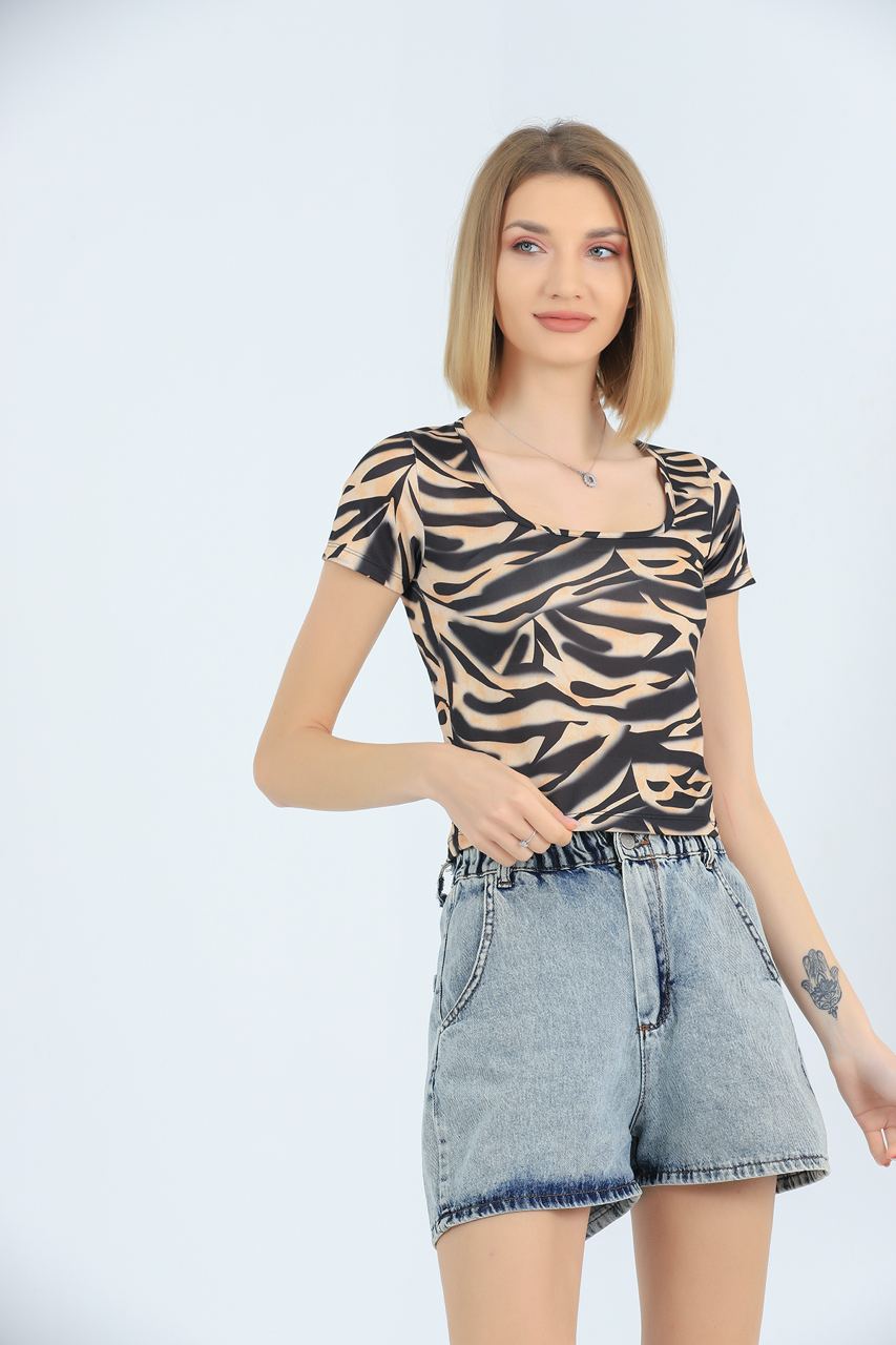 Womens Printed Square Neck Detail Top MWUCT16