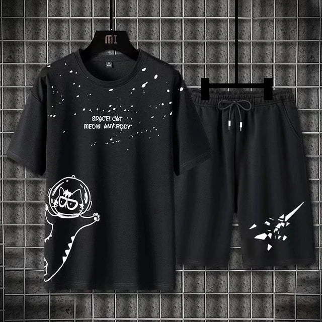 Mens Summer Shorts + T-Shirt Set - TTMSS25 - Black Black