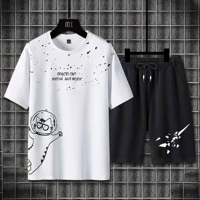Mens Summer Shorts + T-Shirt Set - TTMSS25 - White Black