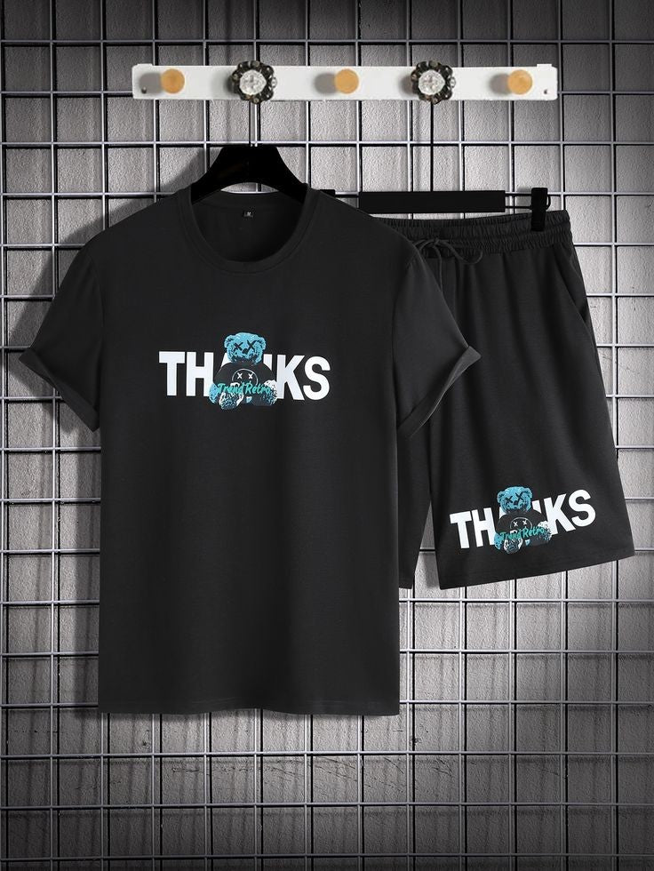 Mens Summer Shorts + T-Shirt Set - TTMSS68 - Black Black