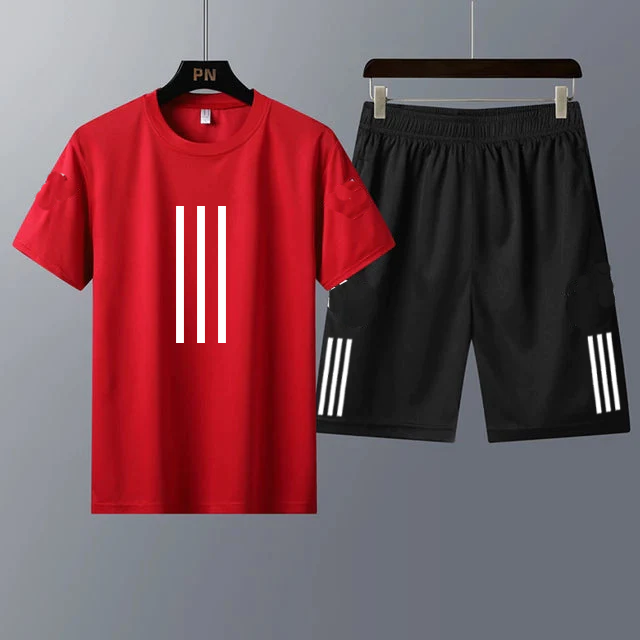 Mens Summer Shorts + T-Shirt Set - TTMSS23 - Red Black