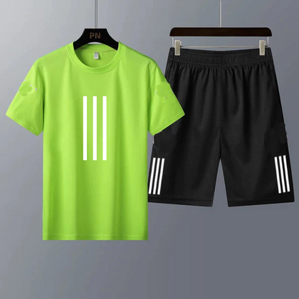 Mens Summer Shorts + T-Shirt Set - TTMSS23 - Green Black