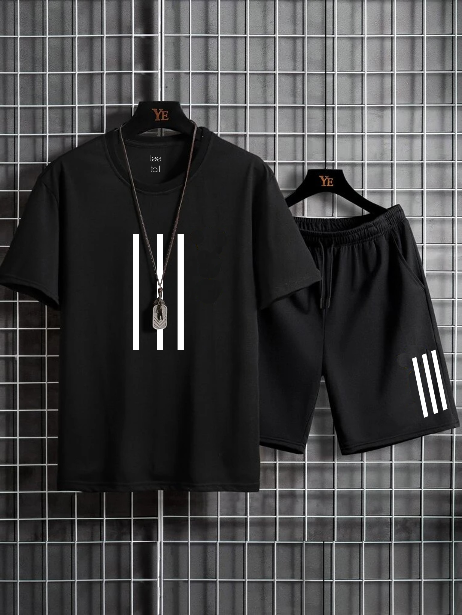 Mens Summer Shorts + T-Shirt Set - TTMSS23 - Black Black