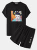 Mens Summer Shorts + T-Shirt Set - TTMSS32 - Black Black