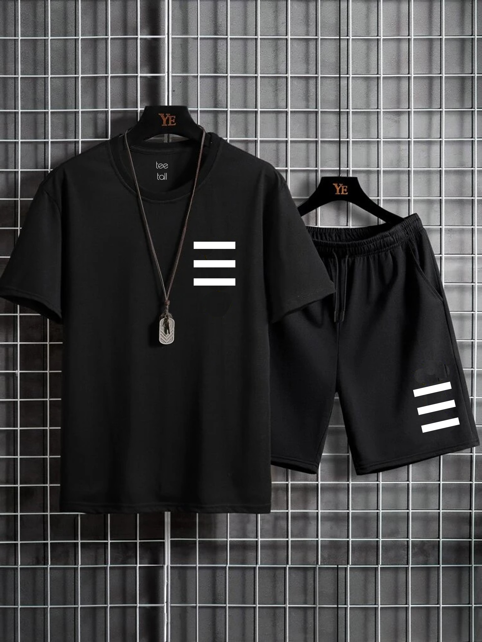 Mens Summer Shorts + T-Shirt Set - TTMSS9 - Black Black