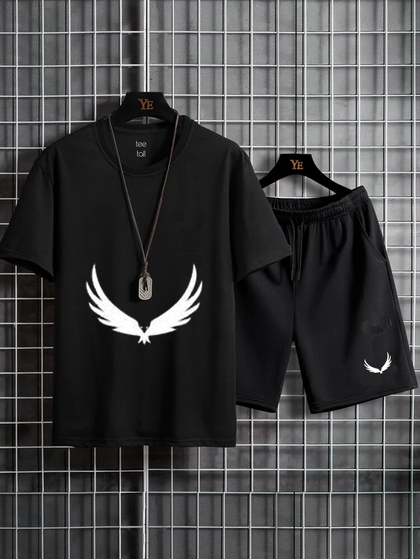 Mens Summer Shorts + T-Shirt Set - TTMSS5 - Black Black